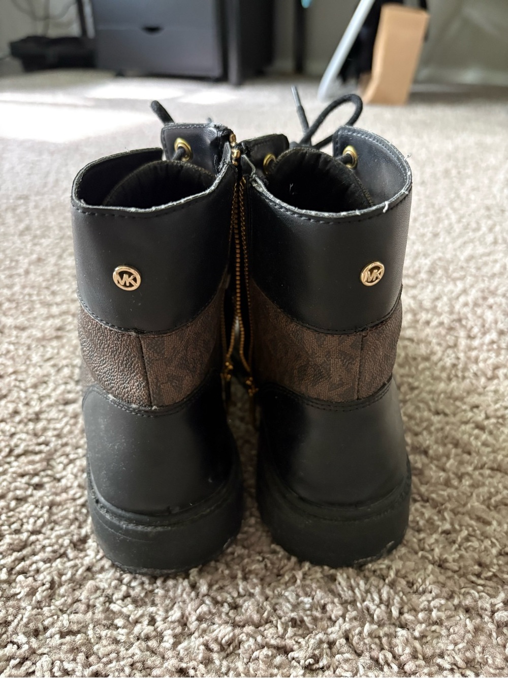 Michael Kors Women's Black-Brown Lace-Up Combat Boots - Picture 3 of 3